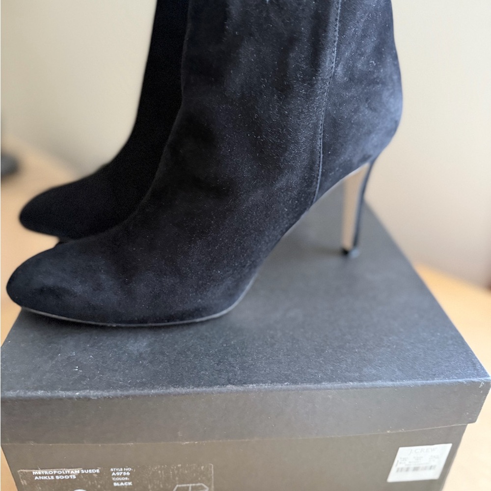 J. Crew Metropolitan Black Sued Heeled Ankle Boots